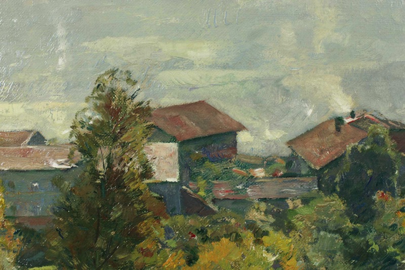 Constantin Gerhardinger Ölgemälde antik 1943 Dorf plus Druck 